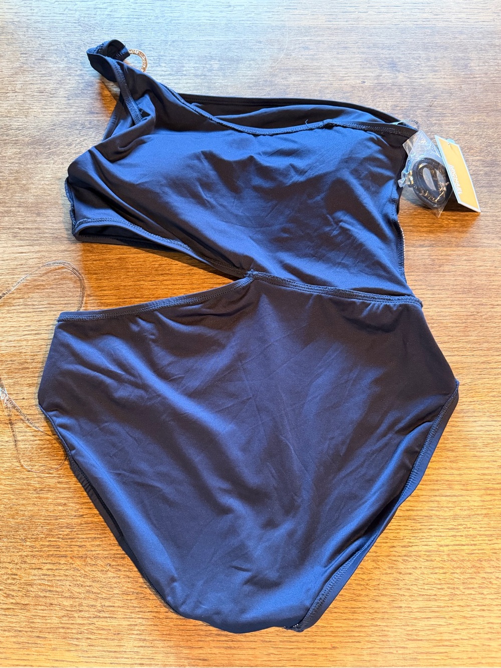 Michael Kors navy One-Shoulder Cutout Swimsuit with Gold Ring Detail - Picture 8 of 8